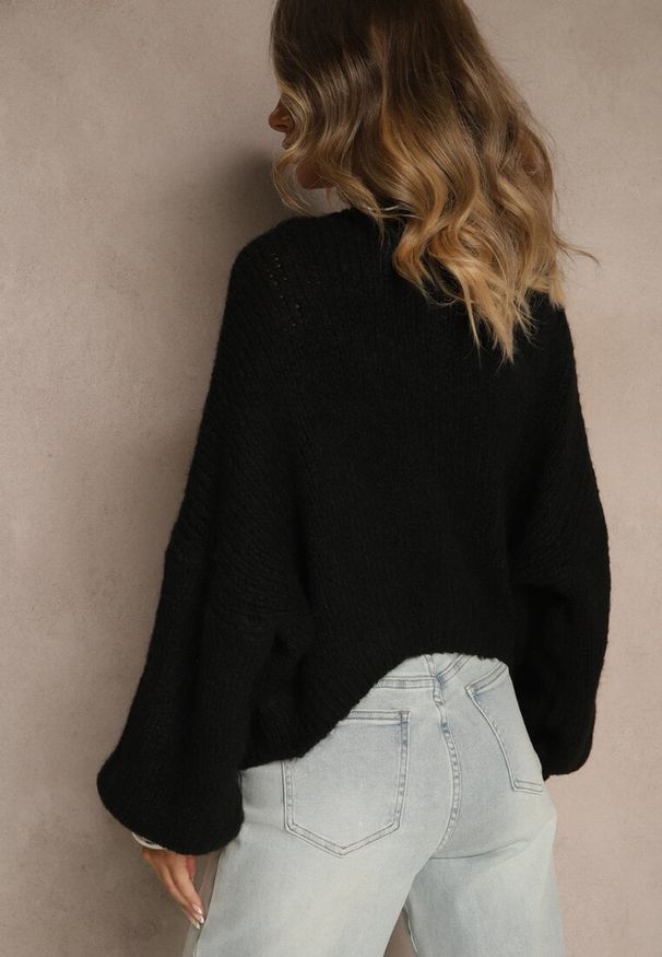 Renee - Czarny Niezapinany Kardigan z Wełną i Wiskozą z Dołączonym Topem Belvane. Kolor: czarny. Materiał: wełna, wiskoza. Długość rękawa: na ramiączkach