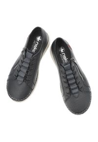 Półbuty damskie Rieker, cholewka ze skóry naturalnej o ziarnistej fakturze z sznurowaniem i bocznym zamkiem, niebieskie, 50965-14. Zapięcie: zamek. Kolor: niebieski. Materiał: skóra. Szerokość cholewki: normalna #4