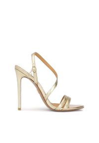 Kazar - Złote sandały na wysokim obcasie. Zapięcie: pasek. Kolor: złoty. Materiał: skóra. Obcas: na obcasie. Wysokość obcasa: wysoki #1