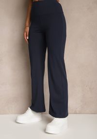Renee - Granatowe Legginsy High Waist z Szeroką Gumką w Pasie Idalania. Okazja: na co dzień. Stan: podwyższony. Kolor: niebieski. Styl: casual, elegancki #3