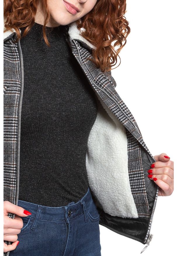Lee - LEE WOOL CHECK SHERPA JK KHAKI L56XVLMH 112113153. Kolor: brązowy