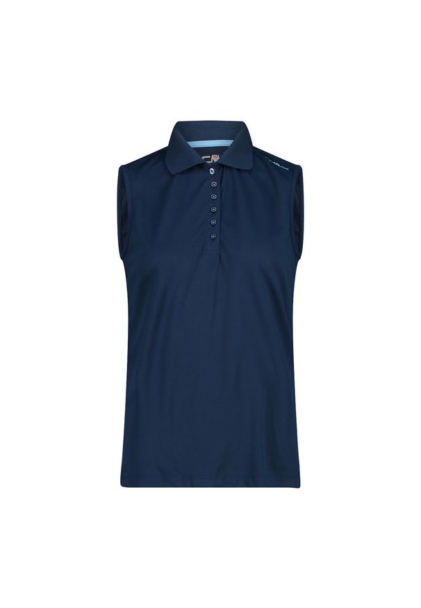 Damska koszulka polo bez rękawów CMP. Typ kołnierza: polo. Kolor: niebieski. Długość rękawa: bez rękawów