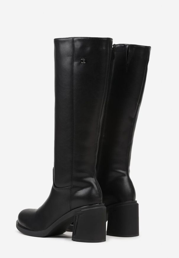 Renee - Czarne Kozaki VICES na Słupku ze Skóry Naturalnej Fezenna. Kolor: czarny. Materiał: skóra. Obcas: na słupku. Styl: elegancki. Wysokość obcasa: średni