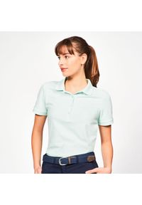 INESIS - Koszulka polo do golfa damska z krótkim rękawem Inesis MW500. Typ kołnierza: golf, polo. Kolor: wielokolorowy, niebieski, zielony. Materiał: bawełna, materiał, poliester. Długość rękawa: krótki rękaw. Długość: krótkie. Wzór: ze splotem. Styl: klasyczny
