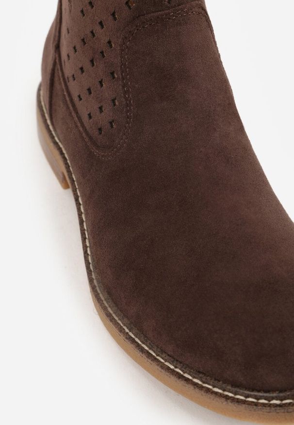 Renee - Brązowe Ażurowe Botki na Płaskiej Podeszwie ze Skórzaną Wkładką Terilara. Okazja: na co dzień. Kolor: brązowy. Materiał: skóra. Wzór: ażurowy. Obcas: na płaskiej podeszwie. Styl: casual