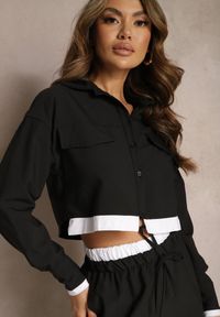 Renee - Czarny Komplet Utility z Krótką Koszulą i Szerokimi Spodniami z Gumką w Talii Ondina. Kolor: czarny #5