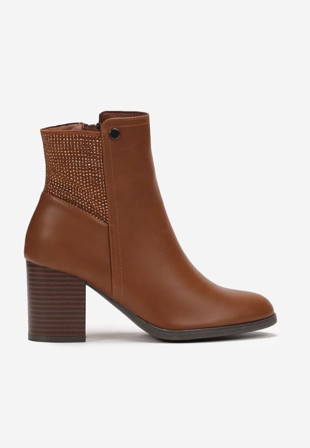 Born2be - Brązowe Botki na Słupku w Cyrkonie Nevicai. Kolor: brązowy. Obcas: na słupku. Styl: elegancki