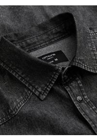 Ombre Clothing - Koszula męska jeansowa na zatrzaski z kieszonkami - czarna V3 OM-SHDS-0115 - XXL. Kolor: czarny. Materiał: jeans #3