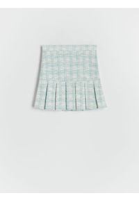 Reserved - Tweedowa spódnica - jasnoturkusowy. Kolor: turkusowy. Materiał: tkanina