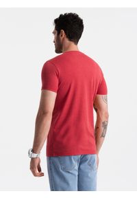 Ombre Clothing - Klasyczna męska bawełniana koszulka z dekoltem w serek BASIC – czerwony melanż V17. Typ kołnierza: dekolt w serek. Kolor: czerwony. Materiał: bawełna. Wzór: melanż. Styl: klasyczny #4
