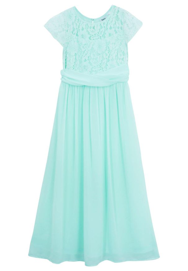 bonprix - Sukienka szyfonowa z koronką. Kolor: zielony. Materiał: szyfon, koronka. Wzór: koronka