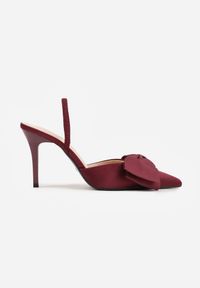 Born2be - Bordowe Satynowe Szpilki z Odkrytą Piętą i Ozdobną Kokardą Argatea. Okazja: na co dzień, na spotkanie biznesowe, na ślub cywilny, do pracy, na wesele, na imprezę. Kolor: czerwony. Materiał: satyna. Obcas: na szpilce. Styl: casual, biznesowy, elegancki, klasyczny #7