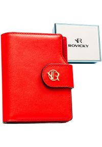 ROVICKY - Pionowy portfel damski ze skóry ekologicznej w czerwonym kolorze, zamykany na zatrzask i suwak - Rovicky. Kolor: czerwony. Materiał: skóra ekologiczna #1