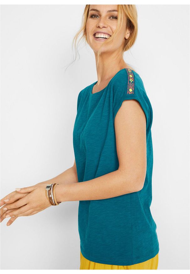 bonprix - Koszulka boxy. Kolor: niebieski. Materiał: bawełna