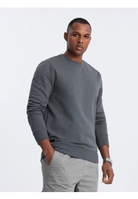 Ombre Clothing - Nierozpinana męska dresowa bluza BASIC – grafitowa V11 - Rozmiar: L. Okazja: na co dzień. Kolor: szary. Materiał: dresówka. Wzór: gładki. Styl: klasyczny, casual #3