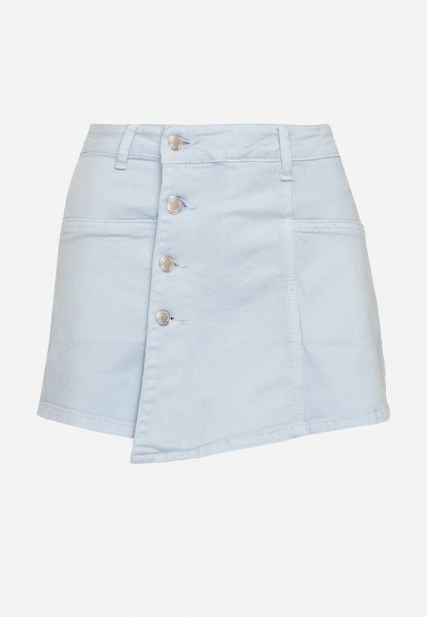 Born2be - Jasnoniebieskie Spódnico-Szorty Jeansowe z Bawełny Zapinane na Guziki Nellmira. Stan: podwyższony. Kolor: niebieski. Materiał: jeans, bawełna. Długość: krótkie