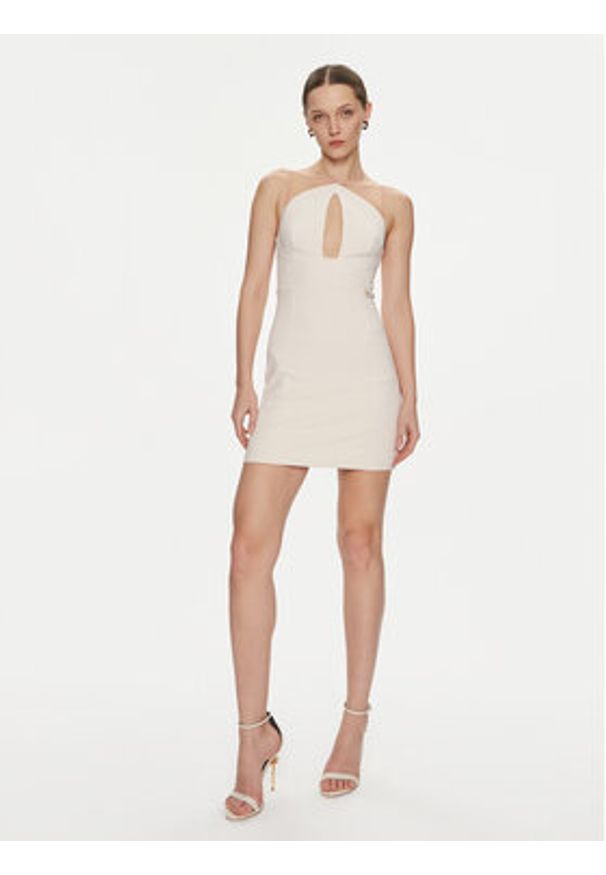 Elisabetta Franchi Sukienka koktajlowa AB-514-41E2-V300 Beżowy Slim Fit. Kolor: beżowy. Materiał: syntetyk. Styl: wizytowy