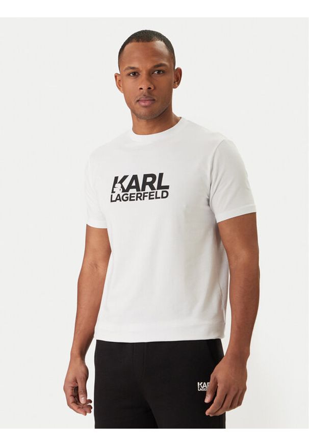 Karl Lagerfeld - KARL LAGERFELD T-Shirt 755780 500235 Biały Regular Fit. Typ kołnierza: dekolt w karo. Kolor: biały. Materiał: bawełna