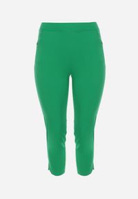 Born2be - Zielone Bawełniane Spodnie z Gumką w Pasie 7/8 z Małą Ozdobą przy Nogawce Moanina. Kolor: zielony. Materiał: bawełna. Wzór: aplikacja. Sezon: lato
