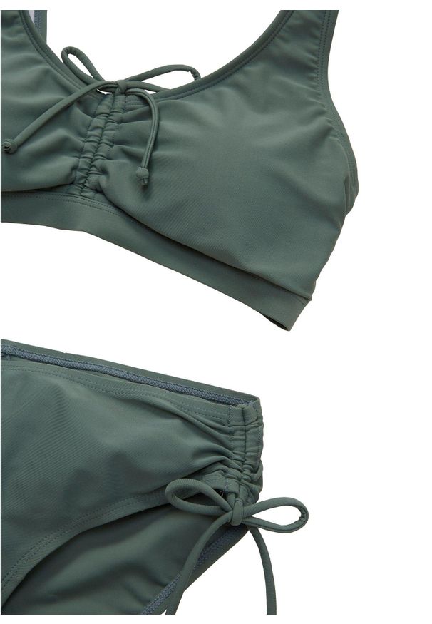 bonprix - Bikini bustier (2 części) z wiązanym paskiem. Kolor: zielony. Materiał: poliamid. Wzór: nadruk