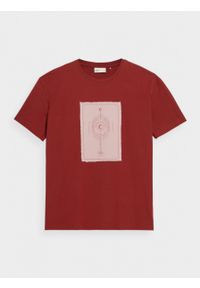 outhorn - T-shirt z nadrukiem męski - czerwony. Okazja: na co dzień. Kolor: czerwony. Materiał: bawełna, jersey. Wzór: nadruk. Styl: casual #1