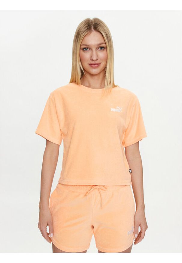 Puma T-Shirt Ess Elevated 677947 Pomarańczowy Regular Fit. Kolor: pomarańczowy. Materiał: bawełna