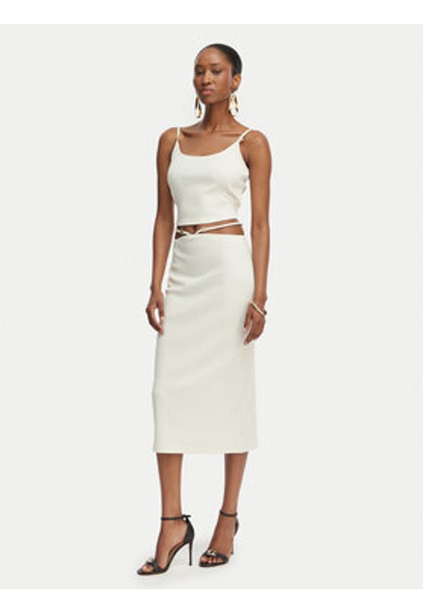 Guess Top E6GP01 KG322 Kremowy Slim Fit. Kolor: kremowy. Materiał: syntetyk