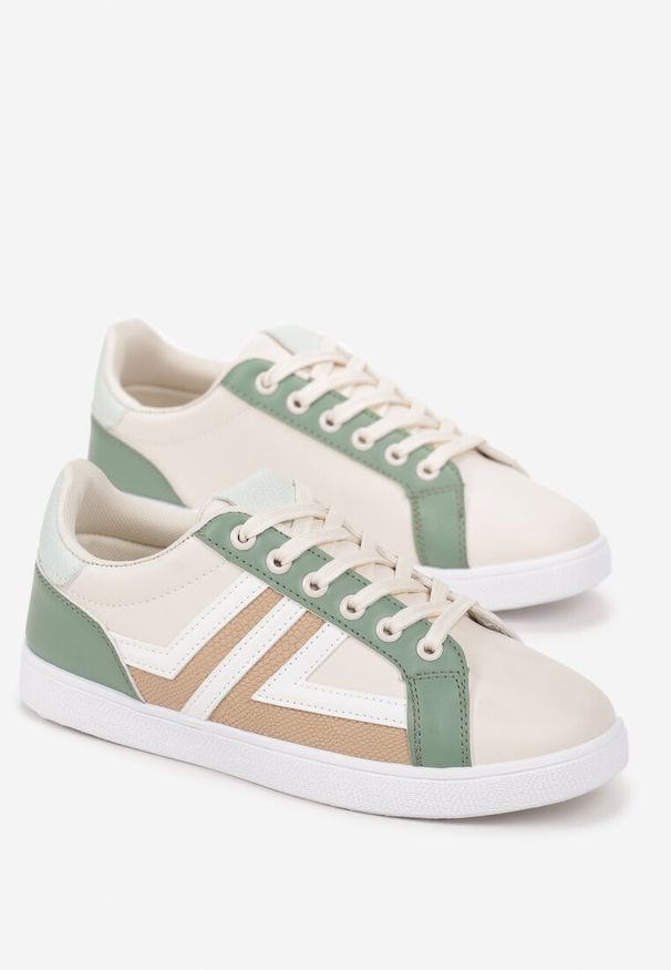 Born2be - Beżowo-Zielone Sneakersy Sznurowane Baronsa. Okazja: na co dzień. Kolor: beżowy