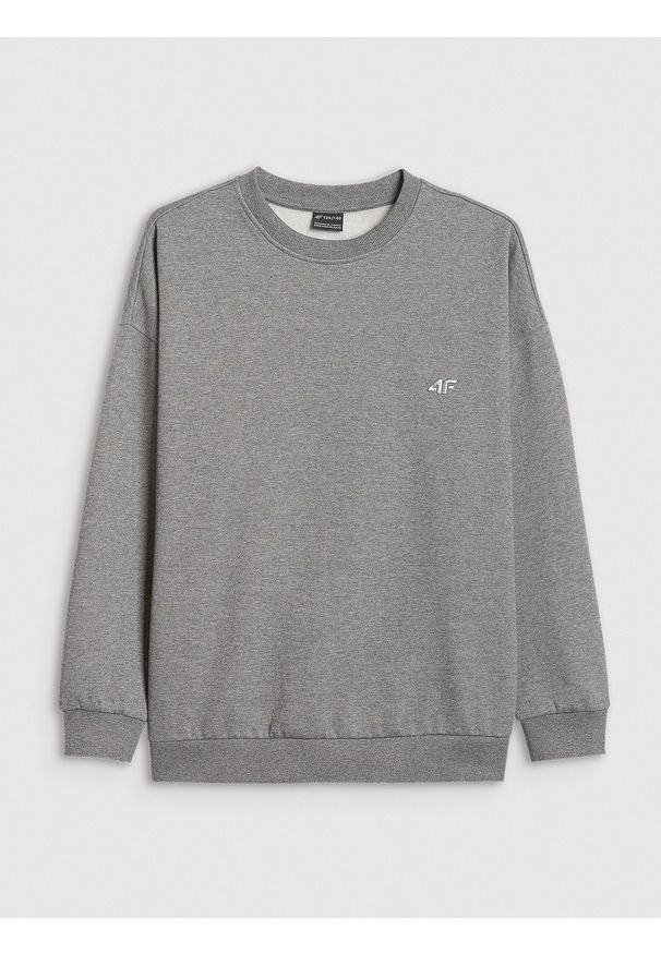 4f - 4F Bluza dresowa loose bez kaptura dziewczęca - szara 122/128 (6-8 lat). Okazja: na co dzień. Typ kołnierza: bez kaptura. Kolor: szary. Materiał: dresówka. Sezon: lato. Styl: casual