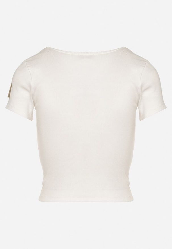 Born2be - Biały Prążkowany T-shirt Zdobiony Koronką Lizeira. Okazja: na co dzień. Kolor: biały. Materiał: prążkowany, koronka. Wzór: aplikacja, koronka. Styl: casual
