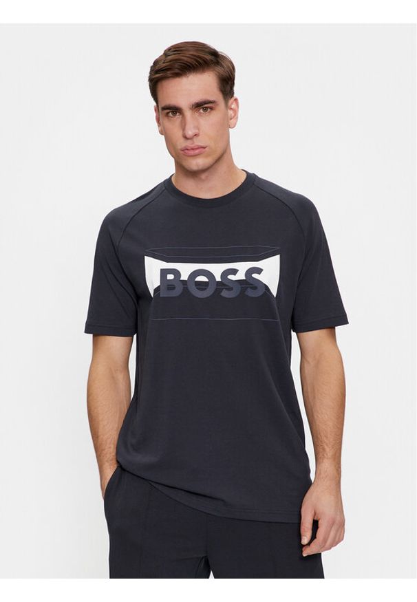 BOSS - Boss T-Shirt Tee 2 50514527 Granatowy Regular Fit. Kolor: niebieski. Materiał: syntetyk, bawełna