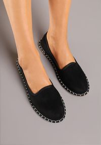 Born2be - Czarne Espadryle Balerinki z Ozdobnymi Przeszyciami Firavione. Okazja: na co dzień, na imprezę. Kolor: czarny. Materiał: len. Sezon: lato. Styl: klasyczny, casual #3