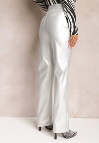 Renee - Srebrne Spodnie z Woskowanej Imitacji Skóry Coranla. Kolor: srebrny. Materiał: skóra #3