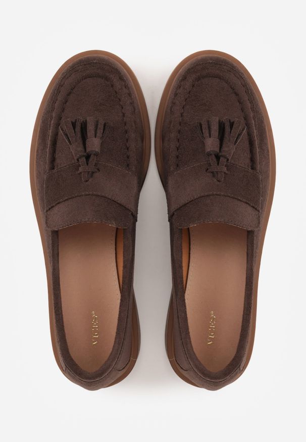 Renee - Brązowe Mokasyny VICES z Wkładką ze Skóry Naturalnej Ozdobione Chwostami Maritune. Okazja: na co dzień. Kolor: brązowy. Materiał: skóra. Wzór: aplikacja. Styl: elegancki, casual