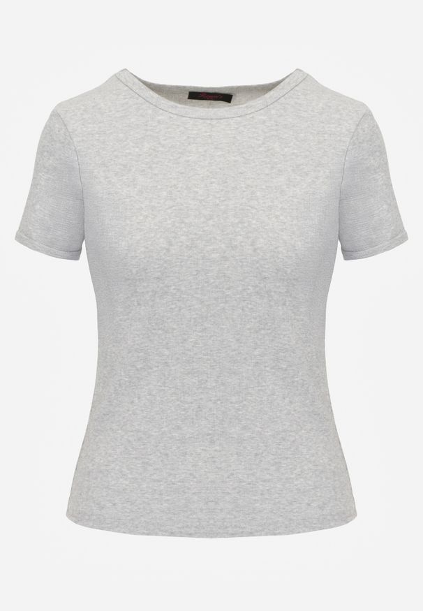 Renee - Szary Bawełniany T-shirt o Dopasowanym Kroju z Prążkowanego Materiału Lailya. Kolor: szary. Materiał: bawełna, prążkowany, materiał. Styl: elegancki