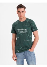Ombre Clothing - Męski t-shirt z nadrukiem i okrągłym dekoltem – zielony V3 - Rozmiar: XL. Okazja: na co dzień. Kolor: zielony. Materiał: bawełna, materiał, dzianina. Długość rękawa: krótki rękaw. Długość: krótkie. Wzór: nadruk. Styl: sportowy, casual