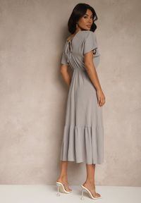 Renee - Szara Sukienka z Wiskozą i Lnem z Wiązaniem z Tyłu Kolissea. Okazja: na co dzień. Kolor: szary. Materiał: len, wiskoza. Typ sukienki: proste. Styl: casual #5