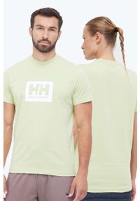 Helly Hansen t-shirt bawełniany kolor zielony z nadrukiem. Okazja: na co dzień. Kolor: zielony. Materiał: bawełna. Wzór: nadruk. Styl: casual