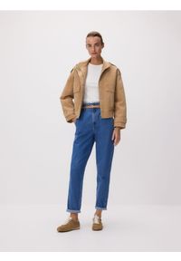 Reserved - Jeansy paperbag z dłuższą nogawką - niebieski. Kolor: niebieski. Długość: długie