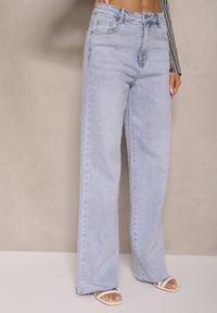 Renee - Niebieskie Jeansy High Waist o Szerokim Kroju Nelzedia. Stan: podwyższony. Kolor: niebieski. Styl: klasyczny, elegancki