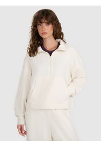 4f - 4F Bluza dresowa nierozpinana bez kaptura damska - beżowa XL. Okazja: na co dzień. Typ kołnierza: bez kaptura. Kolor: beżowy. Materiał: dresówka. Wzór: gładki, ze splotem. Styl: casual, klasyczny, sportowy #1
