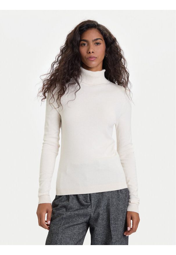Vero Moda Golf Happiness 10300472 Beżowy Slim Fit. Typ kołnierza: golf. Kolor: beżowy. Materiał: syntetyk