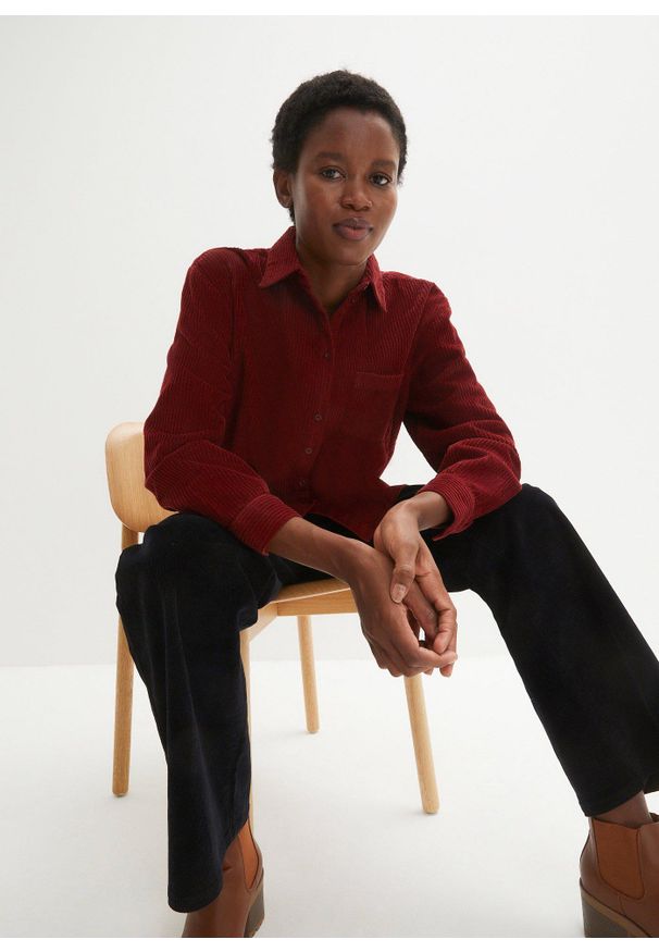 bonprix - Koszula sztruksowa z bawełny. Kolor: czerwony. Materiał: sztruks, bawełna