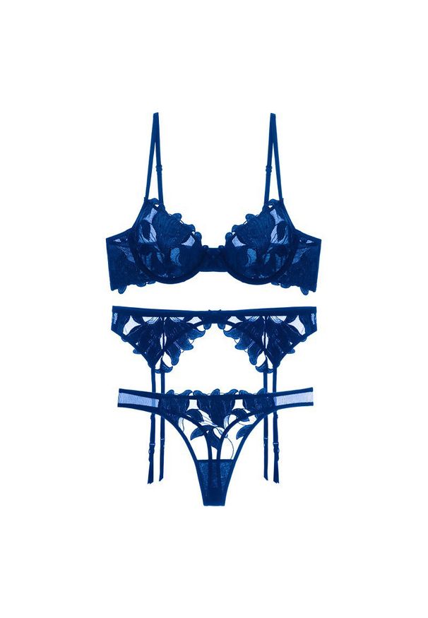 Intica - Komplet bielizny z delikatnym zdobieniem na wyjątkowe okazje Miyako. Kolor: niebieski. Materiał: materiał. Wzór: aplikacja