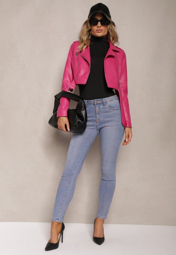 Renee - Jasnoniebieskie Jeansy Skinny z Przejaśnieniami ze Złotej Farby Tilacema. Okazja: na co dzień. Kolor: niebieski. Styl: wizytowy, elegancki, casual