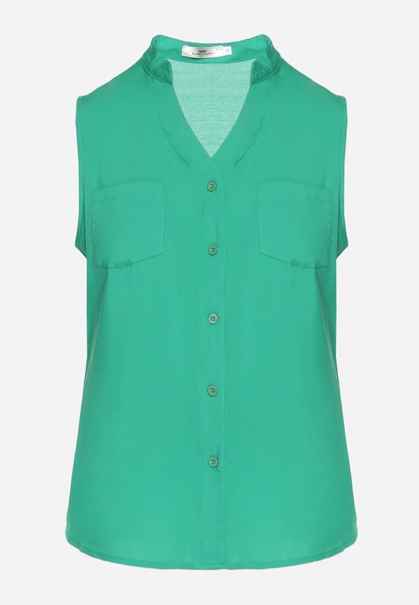 Born2be - Zielona Wiskozowa Koszula Ozdobiona Kieszeniami Lumevare. Okazja: na co dzień. Kolor: zielony. Materiał: wiskoza. Wzór: aplikacja. Styl: elegancki, casual