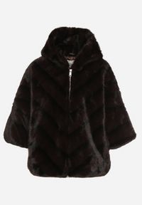 Born2be - Czarna Kurtka Futerko Oversize z Kapturem i Rękawami 3/4 Idanne. Okazja: na co dzień. Typ kołnierza: kaptur. Kolor: czarny. Materiał: futro. Styl: klasyczny, casual, elegancki #7