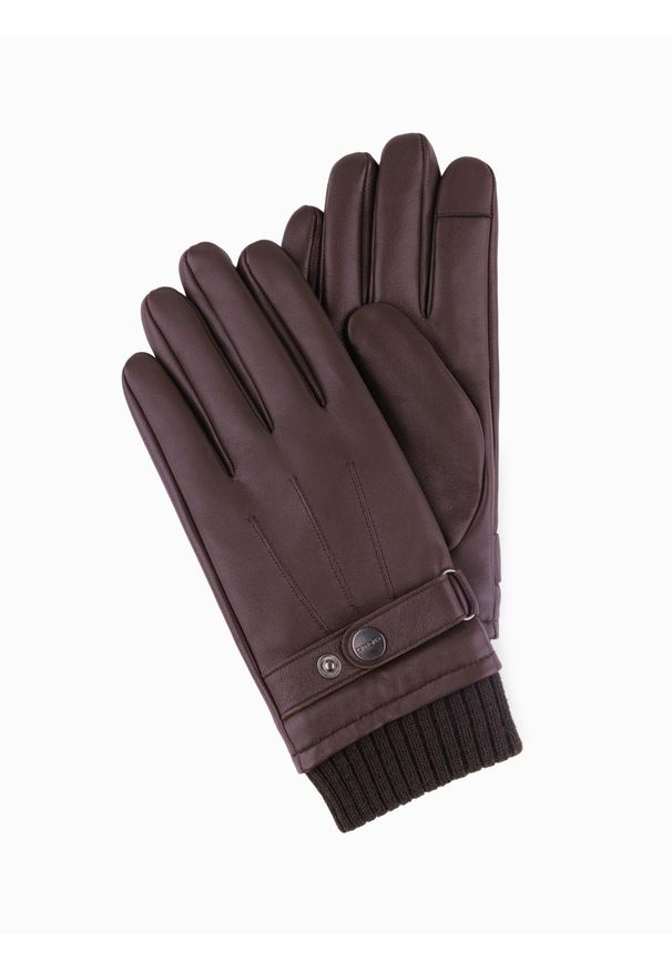 Ombre Clothing - Męskie skórzane rękawiczki z funkcją dotykową - ciemnobrązowe V2. Kolor: brązowy. Materiał: skóra. Styl: klasyczny, elegancki