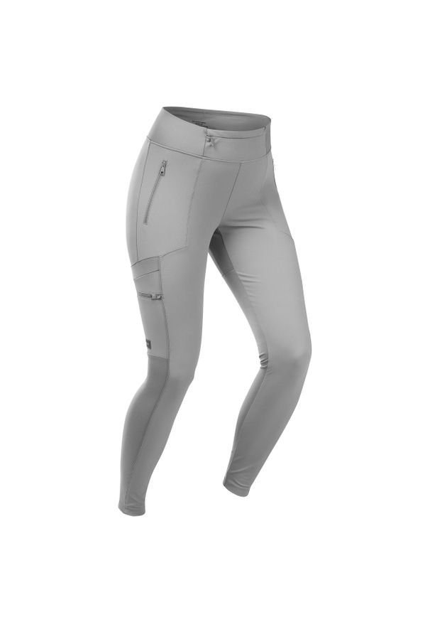 FORCLAZ - Legginsy trekkingowe damskie Forclaz Travel 500. Kolor: szary. Materiał: elastan, poliamid, poliester, materiał
