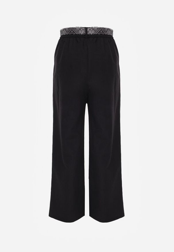 Renee - Czarne Bawełniano-Wiskozowe Spodnie Wide Leg z Paskiem Typu Apaszka Arlethia. Kolor: czarny. Materiał: bawełna, wiskoza. Styl: elegancki